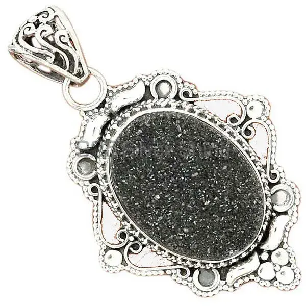 Wholesale Black Aura Druzy Gemstone Handmade Pendants In Solid Sterling Silver Jewelry 925SP41-1