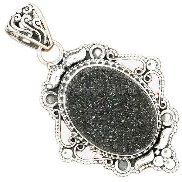Black Aura Druzy Gemstone Handmade Pendants In Solid Sterling Silver Jewelry 925SP41-1
