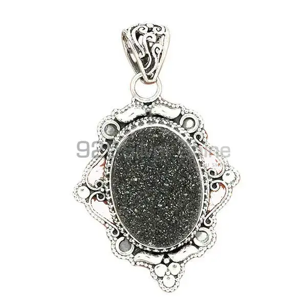 Wholesale Black Aura Druzy Gemstone Handmade Pendants In Solid Sterling Silver Jewelry 925SP41-1_1