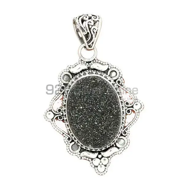 Black Aura Druzy Gemstone Handmade Pendants In Solid Sterling Silver Jewelry 925SP41-1_1