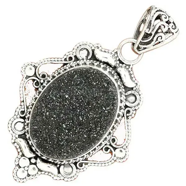 Wholesale Black Aura Druzy Gemstone Handmade Pendants In Solid Sterling Silver Jewelry 925SP41-1_2