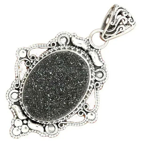 Black Aura Druzy Gemstone Handmade Pendants In Solid Sterling Silver Jewelry 925SP41-1_2