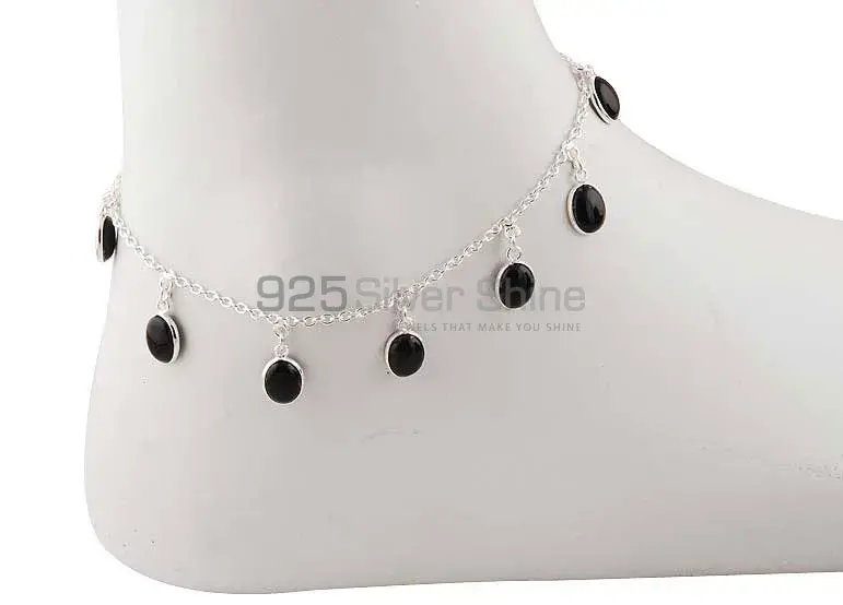 Wholesale Black Onyx Gemstone Anklet In 925 Silver