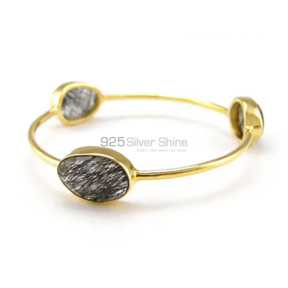 Black Rutile Gemstone Gold Plated Bracelet In Sterling Silver Jewelry 925SSB73