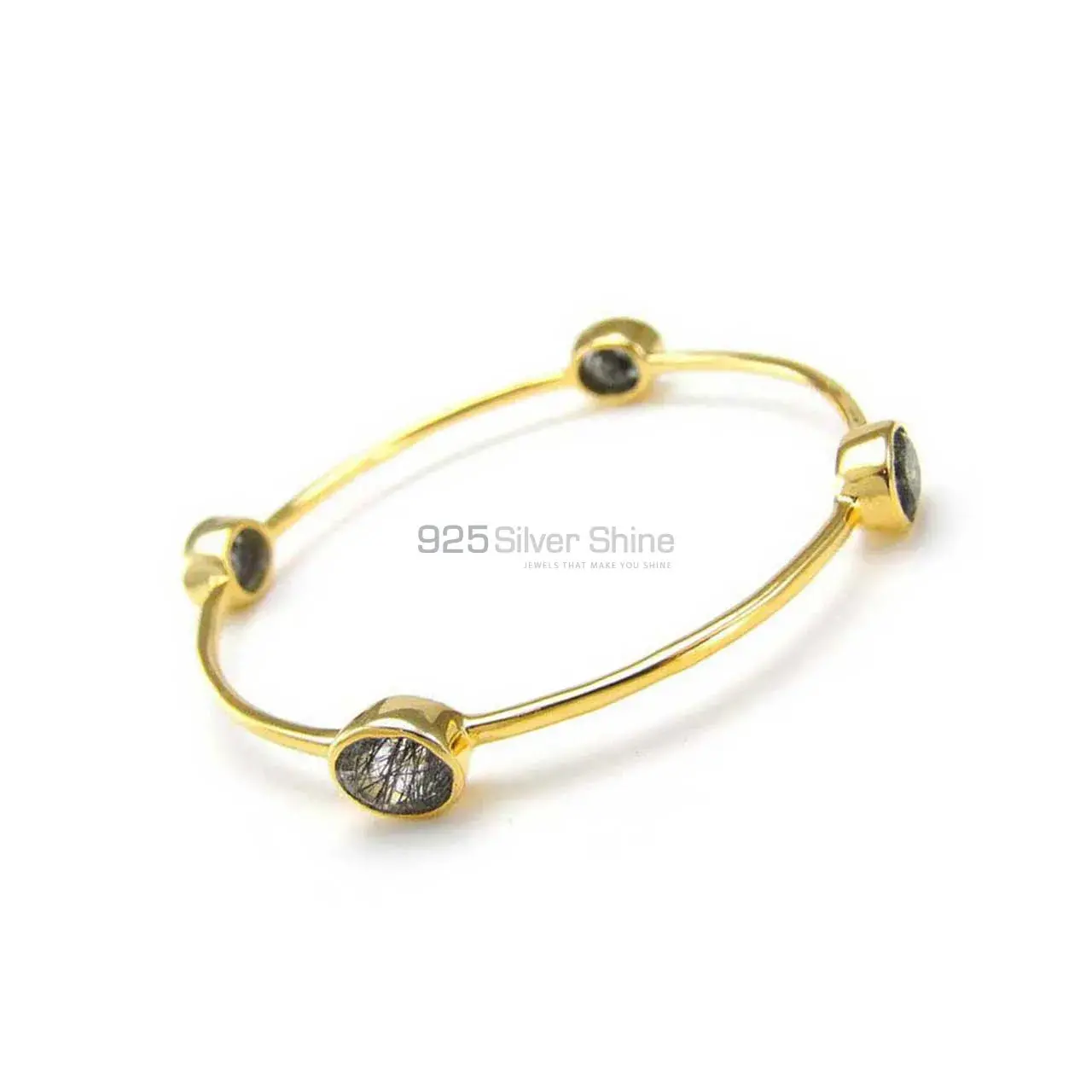 Black Rutile Gemstone Gold Plated Bracelet In Sterling Silver Jewelry 925SSB73_0