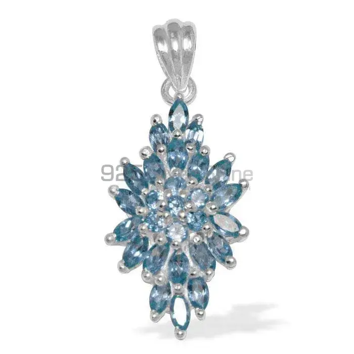Blue Topaz Gemstone Handmade Pendants In 925 Sterling Silver Jewelry 925SP1496