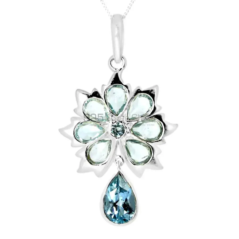 Wholesale Blue Topaz Gemstone Handmade Pendants In Solid Sterling Silver Jewelry 925SP226-3