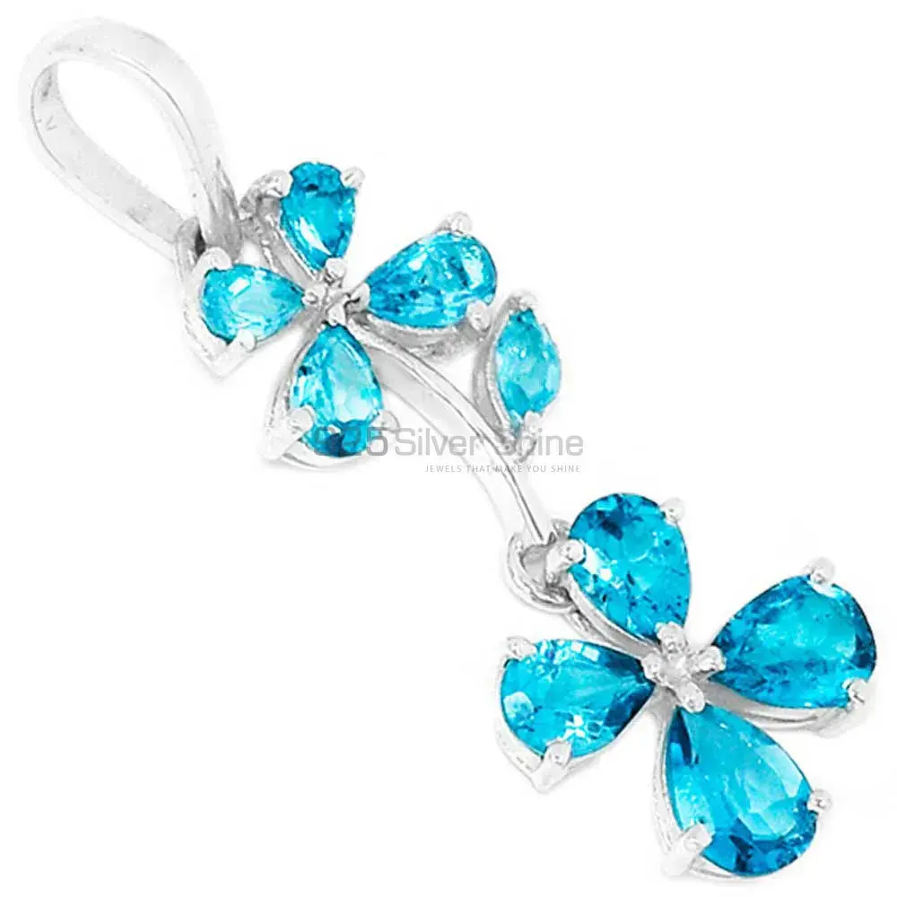 Blue Topaz Gemstone Handmade Pendants In Solid Sterling Silver Jewelry 925SP296-4