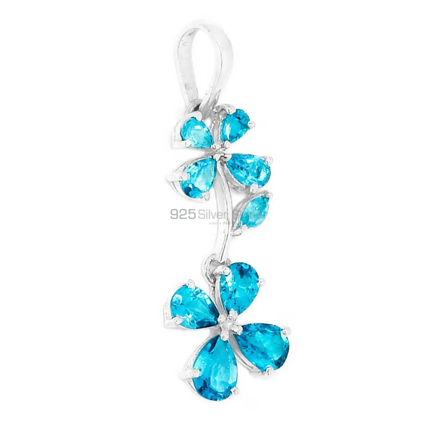 Blue Topaz Gemstone Handmade Pendants In Solid Sterling Silver Jewelry 925SP296-4_1