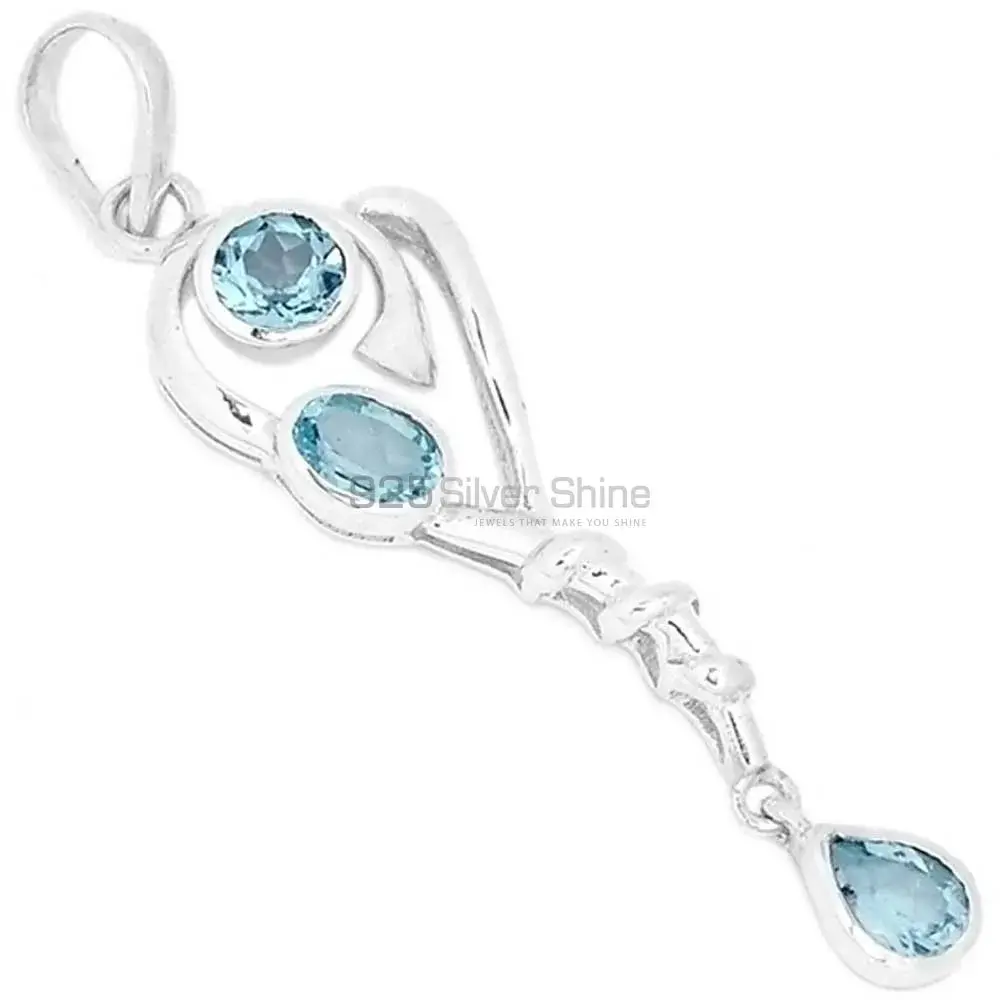 Wholesale Blue Topaz Gemstone Handmade Pendants In Solid Sterling Silver Jewelry 925SSP333-2
