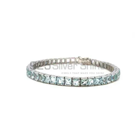 Wholesale Blue Topaz Gemstone Tennis Bracelets In Solid Sterling Silver Jewelry 925SB186