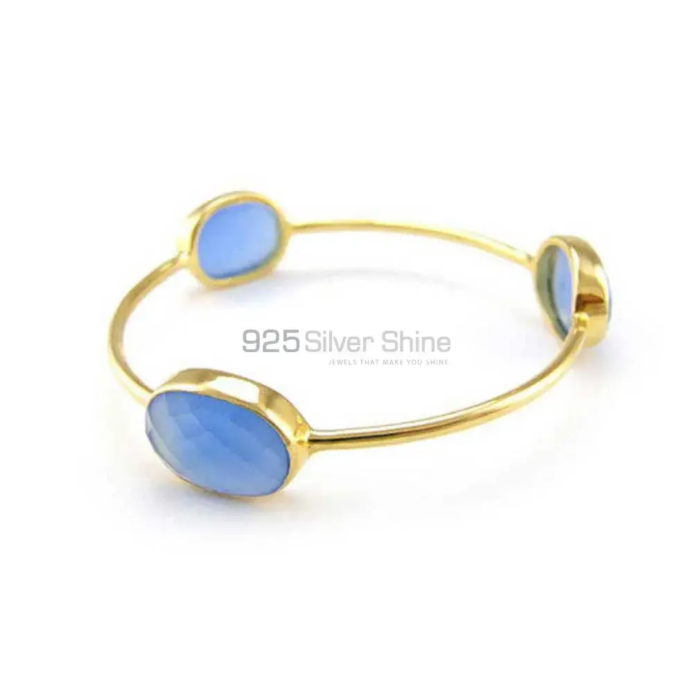Chalcedony Gemstone Gold Vermeil Bracelet In Sterling Silver Jewelry 925SSB74