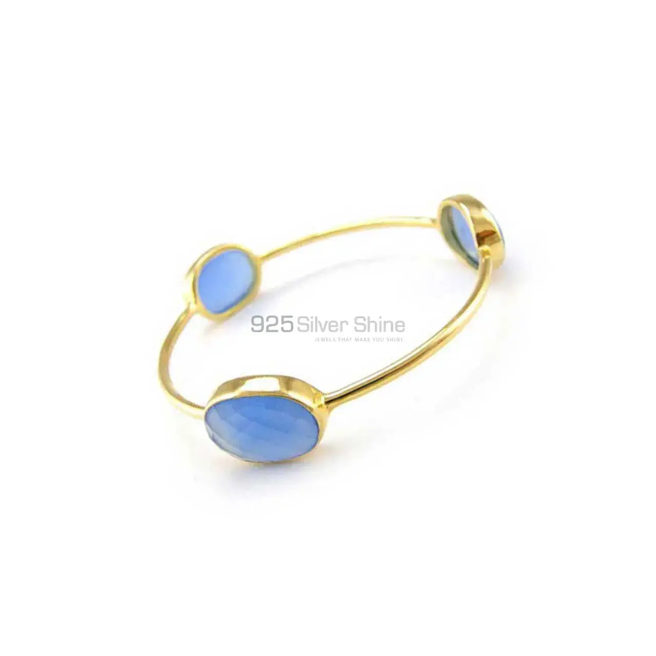 Wholesale Chalcedony Gemstone Gold Vermeil Bracelet In Sterling Silver Jewelry 925SSB74_0