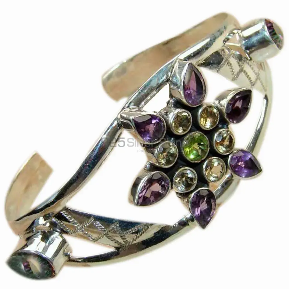 Faceted Multi Gemstone Cuff Bangles In 925 Silver 925SSB171