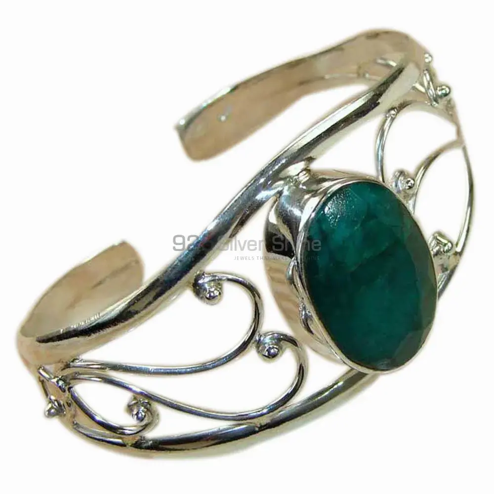 Wholesale Faceted Dyed Emerald Gemstone Cuff Bangles In 925 Sterling Silver 925SSB173