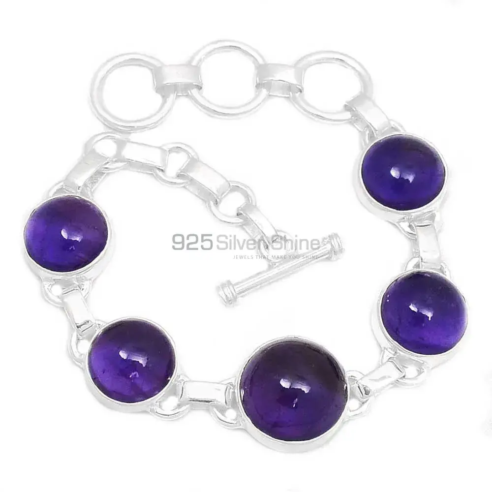 Fine Sterling Silver Bracelets In Amethyst Gemstone Jewelry 925SB258-2