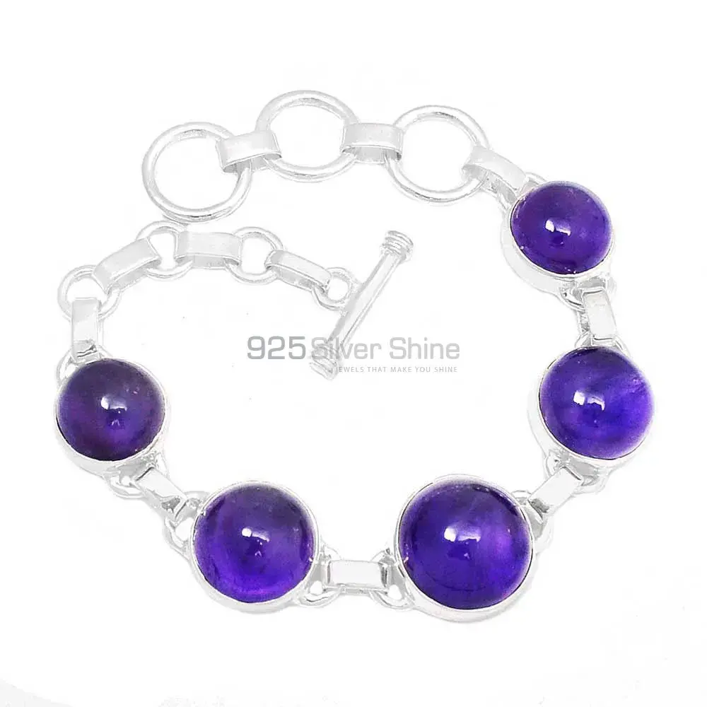 Fine Sterling Silver Bracelets In Amethyst Gemstone Jewelry 925SB258-2_1