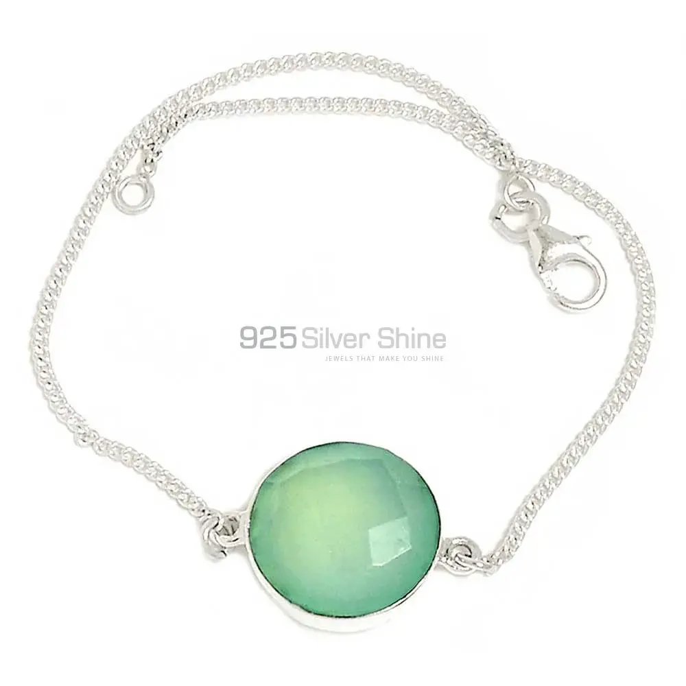 Fine Sterling Silver Bracelets In Aqua Chalcedony Gemstone Jewelry 925SB303-7