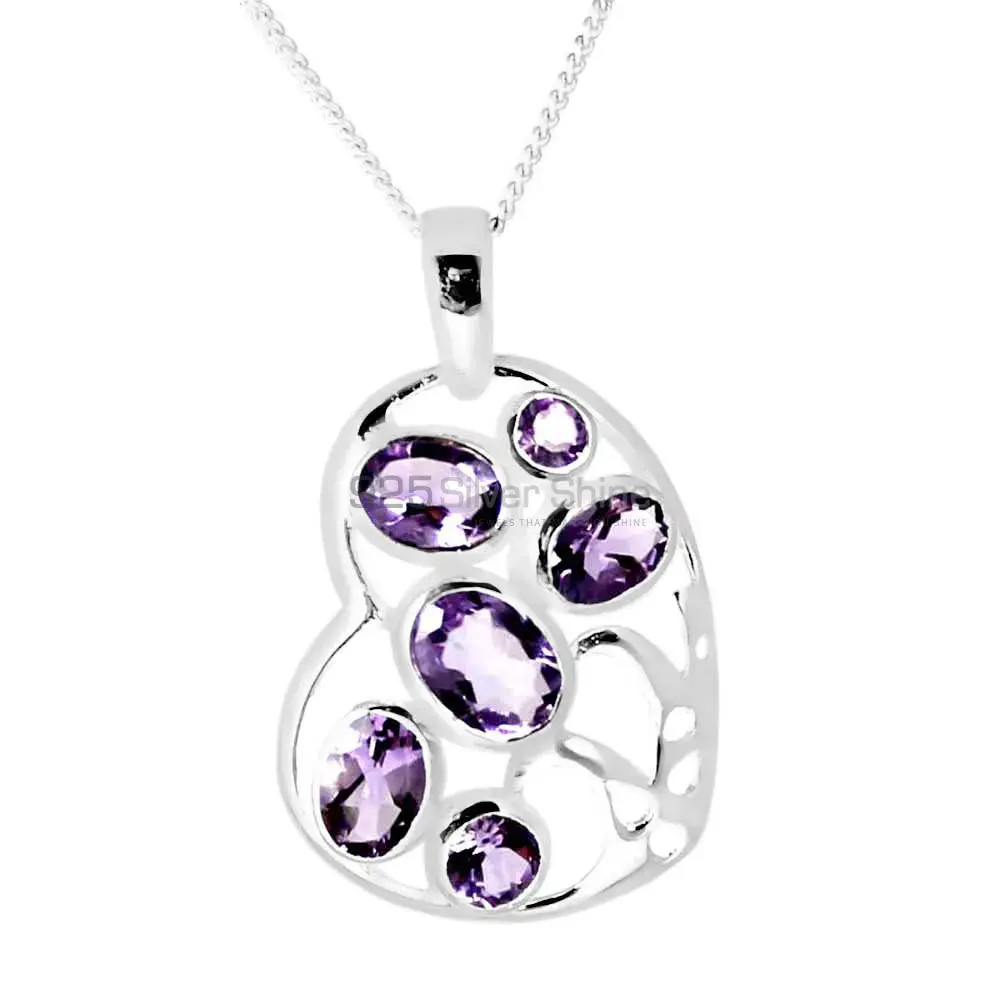 Fine Sterling Silver Pendants In Amethyst Gemstone Jewelry 925SP230-8