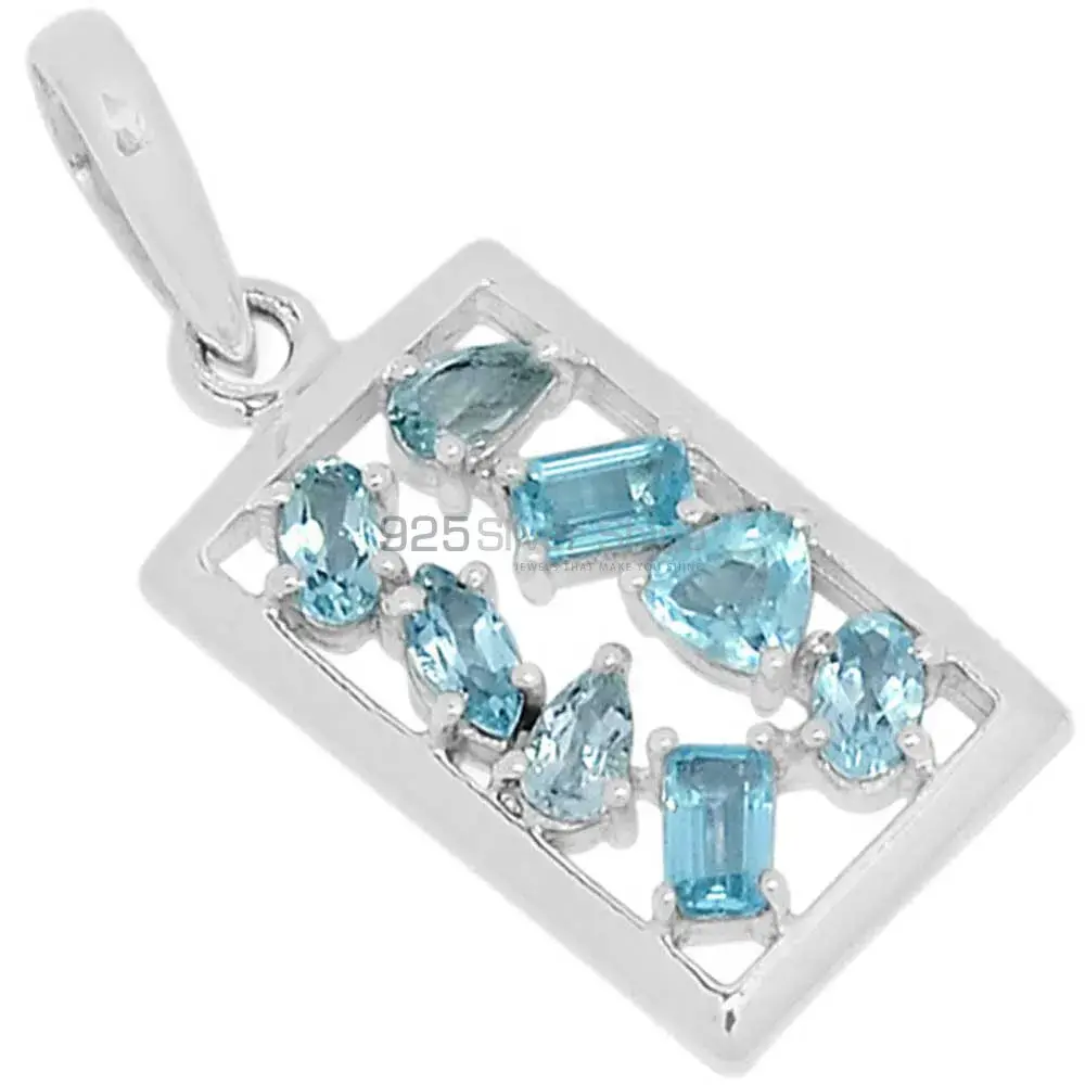 Wholesale Fine Sterling Silver Pendants In Blue Topaz Gemstone Jewelry 925SSP305-1