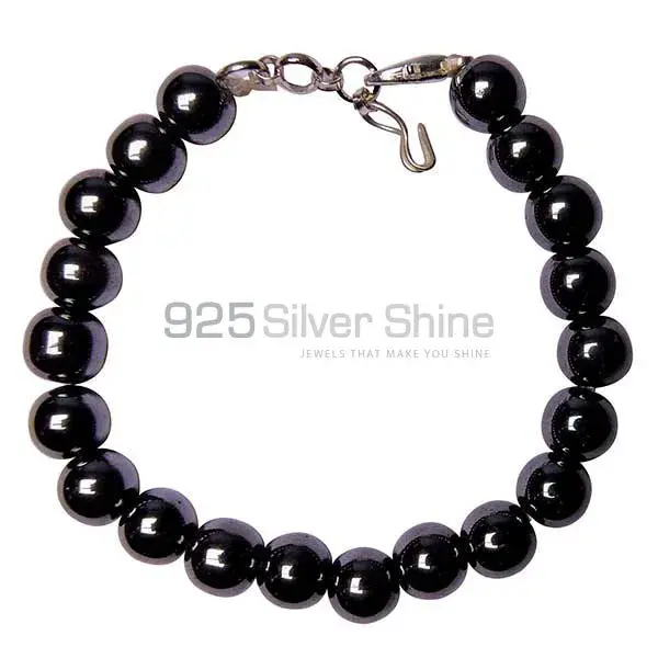 Wholesale Genuine Black Onyx Gemstone Beads Bracelets 925BB130_0