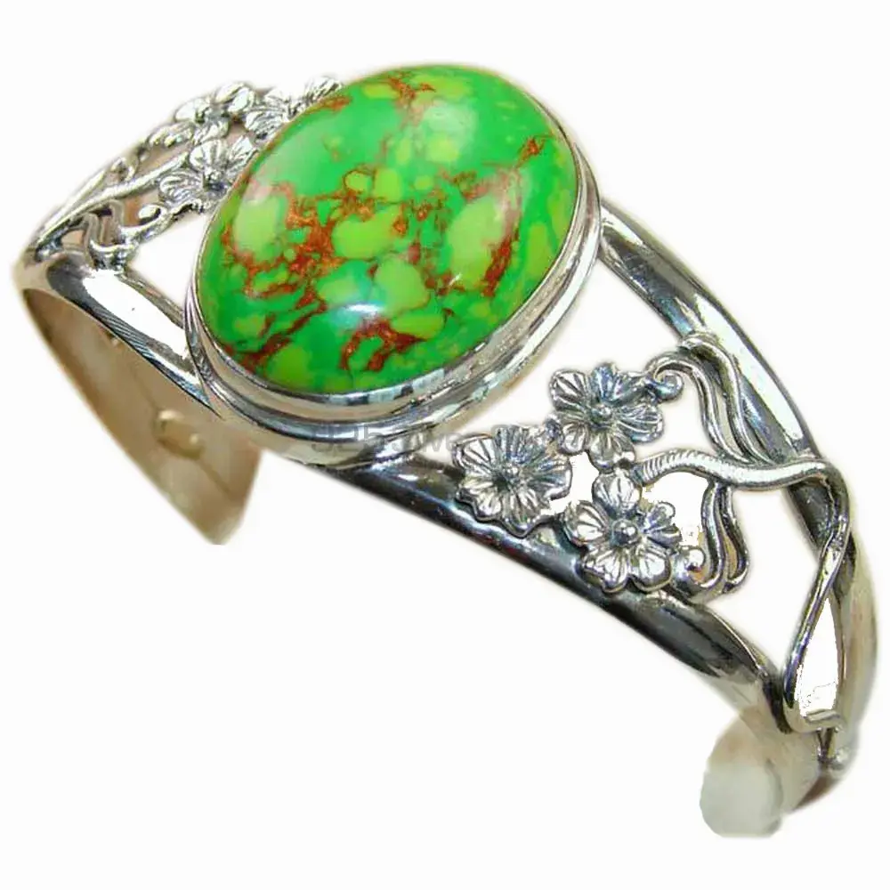 Genuine Green Copper Turquoise Gemstone Bracelet In Sterling Silver Jewelry 925SSB176