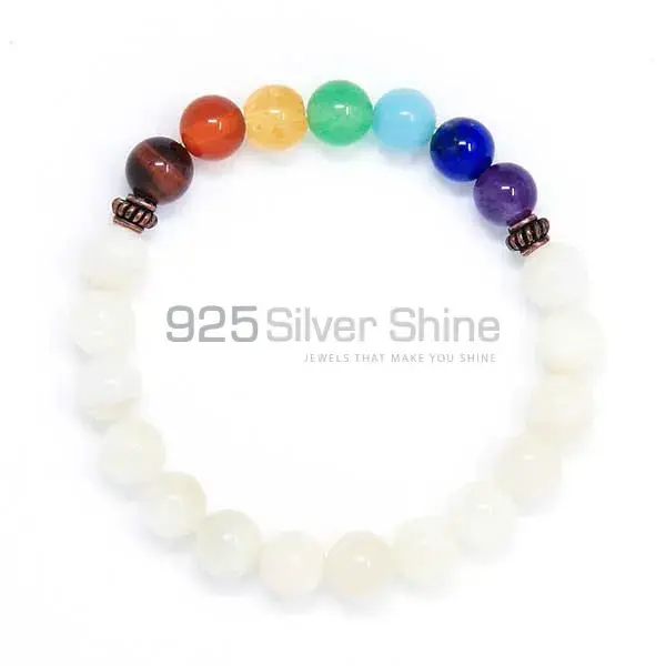 Wholesale Genuine Moonstone Chakra Gemstone Beads Bracelets 925BB182