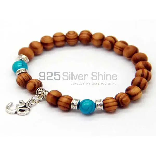 Wholesale Genuine Om Charm Turquoise Gemstone Beads Bracelets 925BB242
