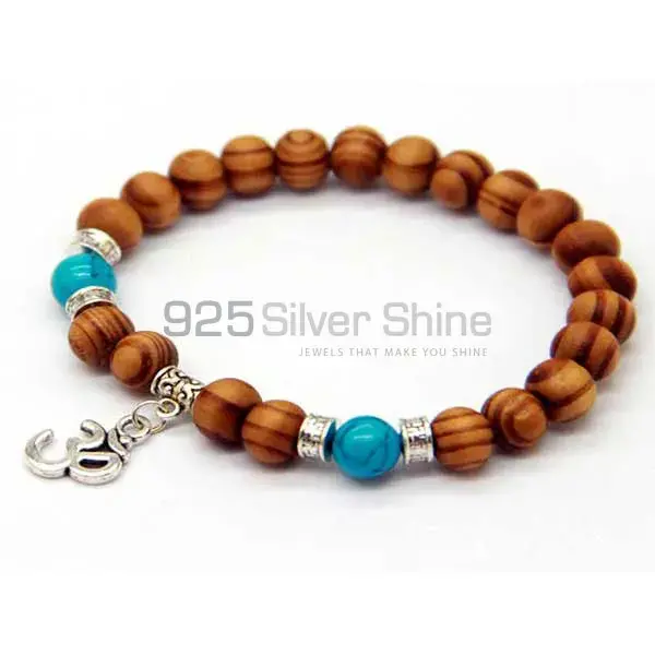 Genuine Om Charm Turquoise Gemstone Beads Bracelets 925BB242