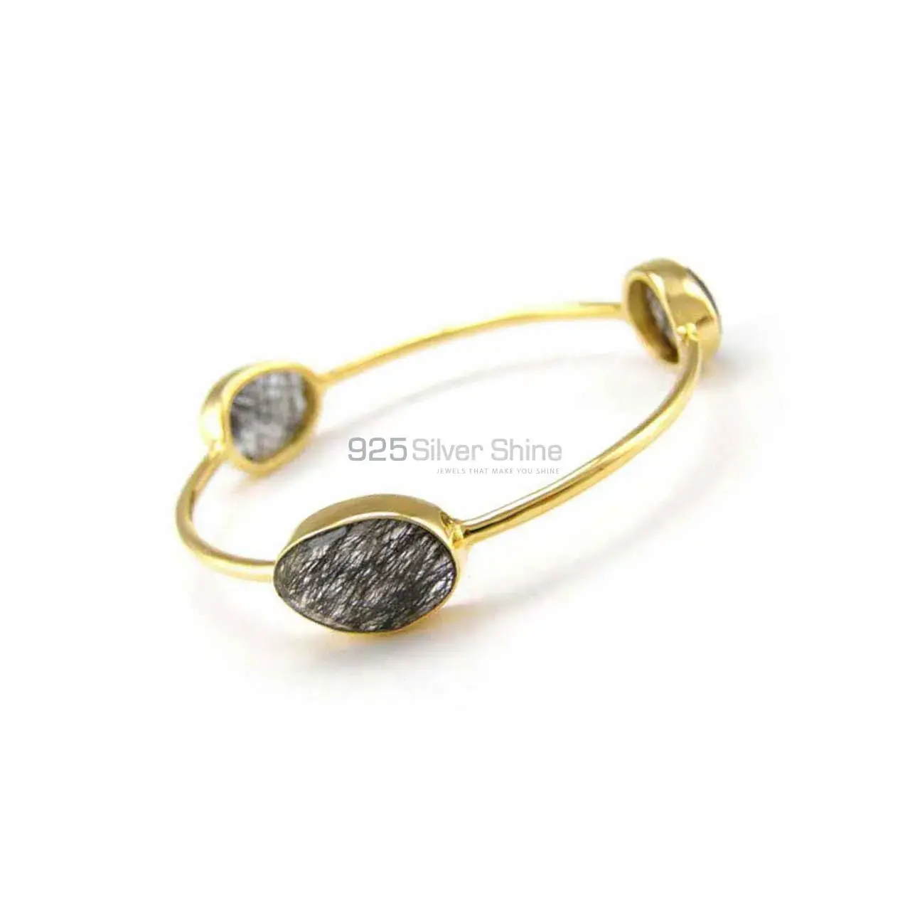 Gold Vermeil Black Rutile Stone Bracelet In Sterling Silver Jewelry 925SSB81_0