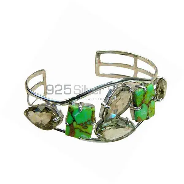 Wholesale Green Copper Multi Gemstone Cuff angles In 925 Sterling Silver Jewelry 925SSB130