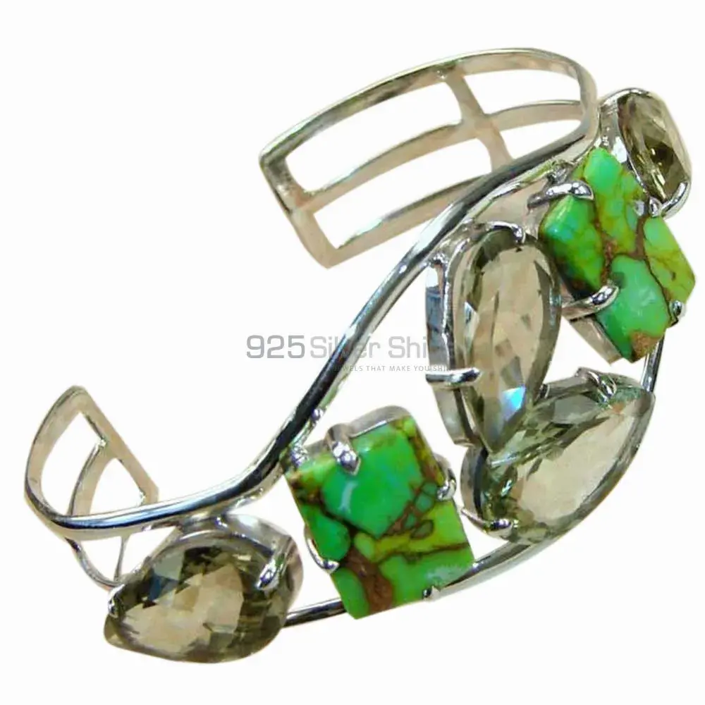Wholesale Green Copper Multi Gemstone Cuff angles In 925 Sterling Silver Jewelry 925SSB130_0