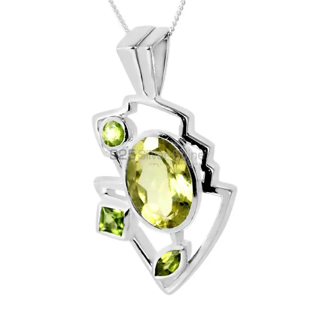 Lemon Quartz, Peridot Gemstone Handmade Pendants In Solid Sterling Silver Jewelry 925SP234-5