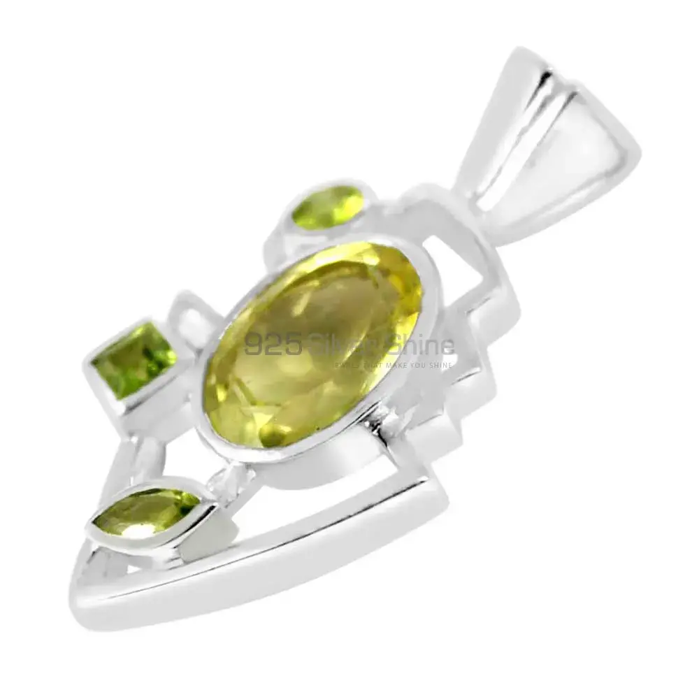 Wholesale Lemon Quartz, Peridot Gemstone Handmade Pendants In Solid Sterling Silver Jewelry 925SP234-5_0