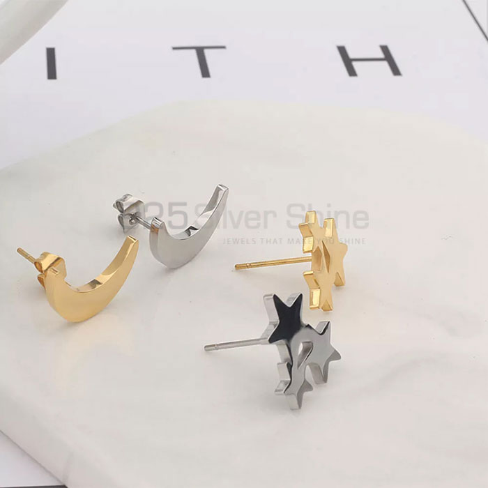 Moon Star Stud Earring In 925 Silver Jewelry MOME388