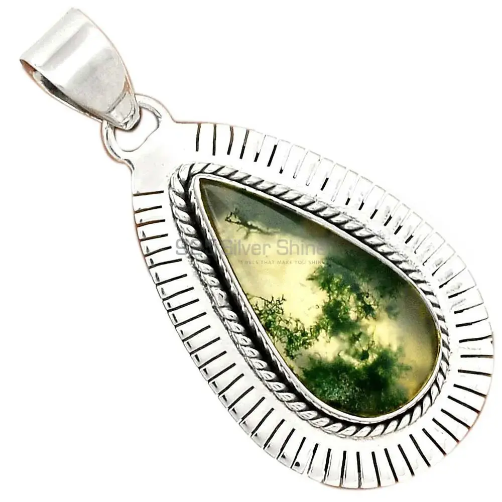 Wholesale Moss Agate Gemstone Handmade Pendants In 925 Sterling Silver Jewelry 925SP39-1