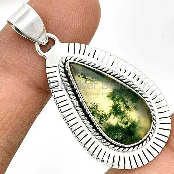 Wholesale Moss Agate Gemstone Handmade Pendants In 925 Sterling Silver Jewelry 925SP39-1_0