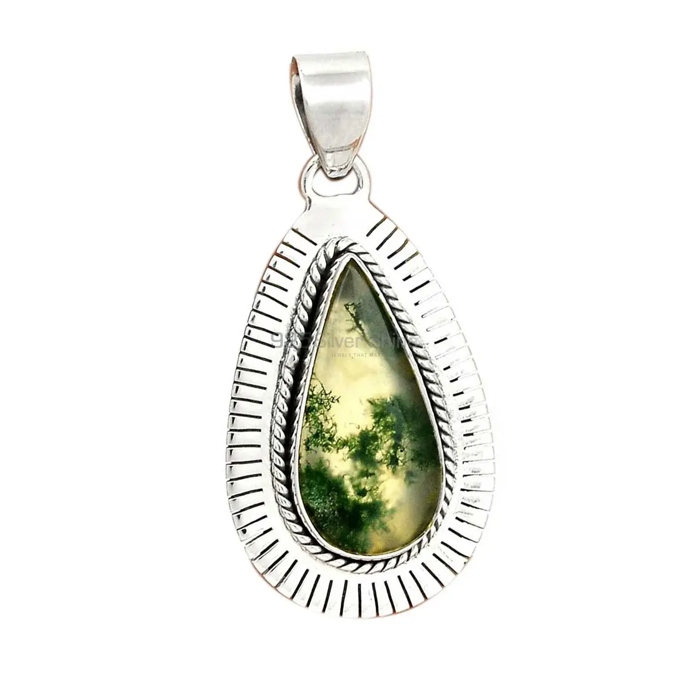 Wholesale Moss Agate Gemstone Handmade Pendants In 925 Sterling Silver Jewelry 925SP39-1_1