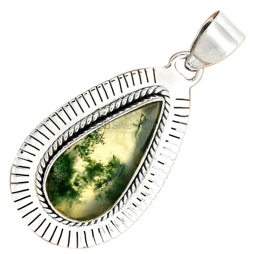 Wholesale Moss Agate Gemstone Handmade Pendants In 925 Sterling Silver Jewelry 925SP39-1_2