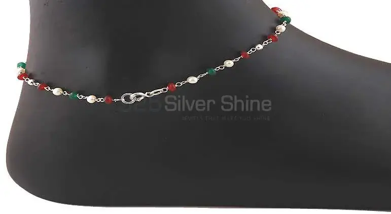 Wholesale Multi Gemstone Anklet In 925 Solid Silver Jewelry