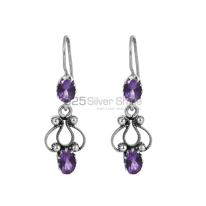 Natural Amethyst Gemstone Earring In Sterling Silver Jewelry 925SE03
