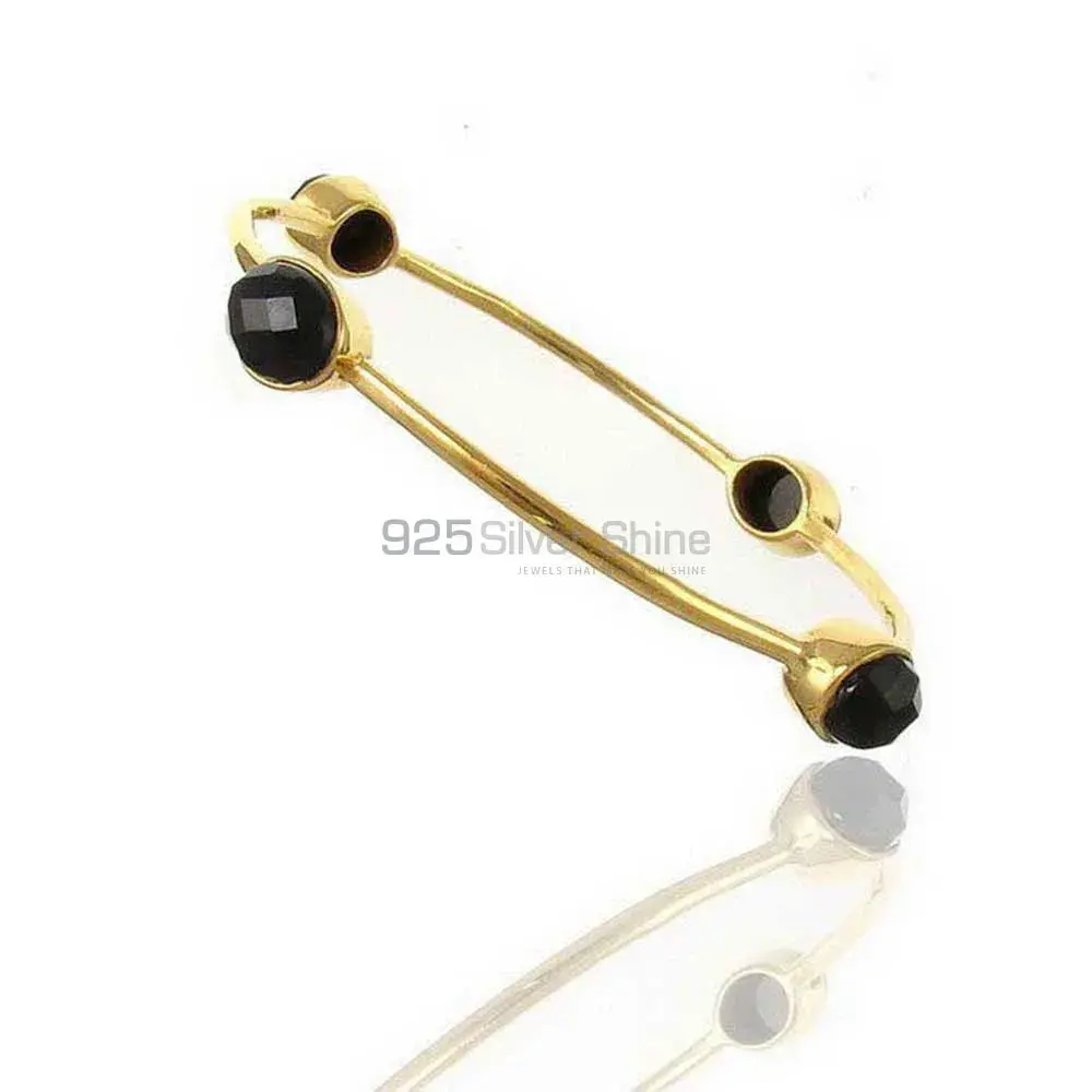 Natural Black Onyx Gemstone Bracelet In 925 Sterling Silver Gold Vermeil 925SSB80