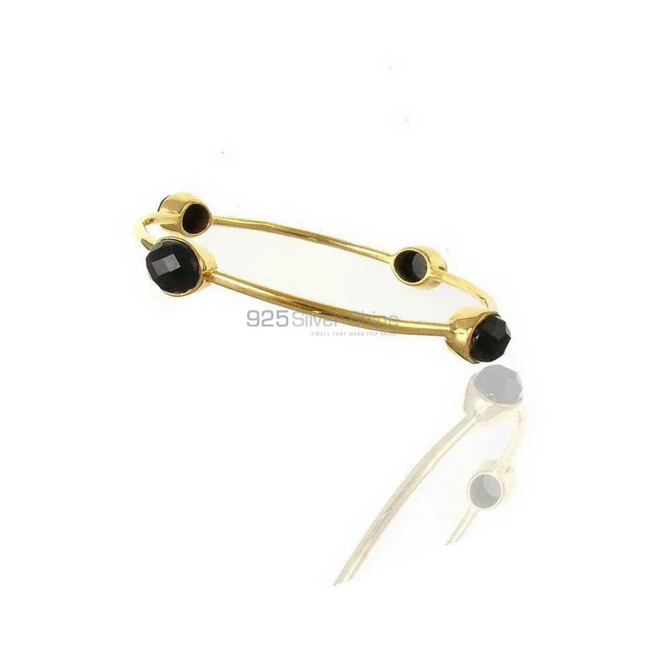 Natural Black Onyx Gemstone Bracelet In 925 Sterling Silver Gold Vermeil 925SSB80_0