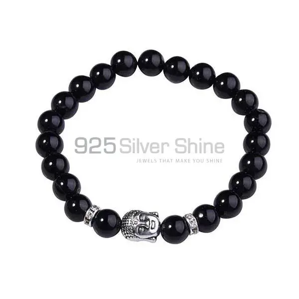 Natural Black Onyx Gemstone Beads Bracelets 925BB131