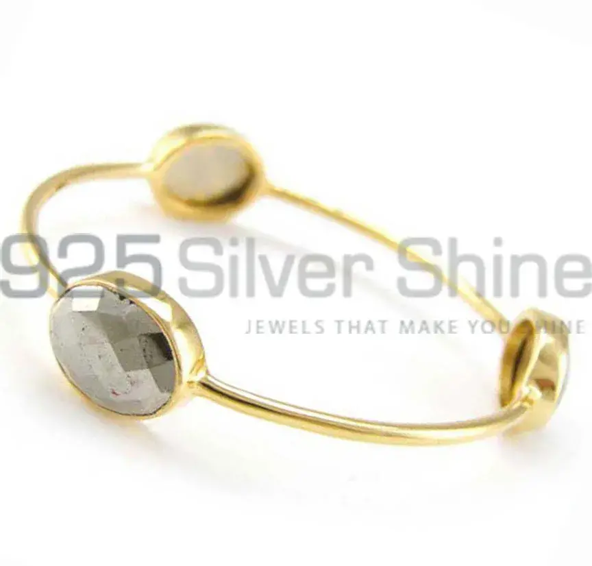 Pyrite Gemstone Bangles In Sterling Silver Gold Plated 925SSB116