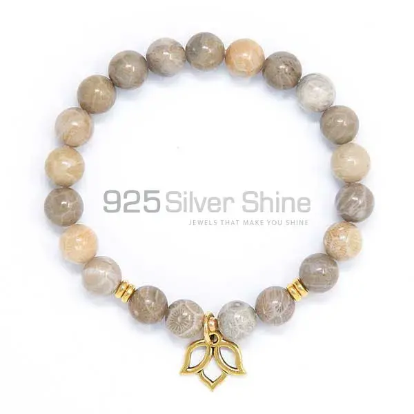 Wholesale Semi Precious Fossil Coral Gemstone Beads Bracelets 925BB160