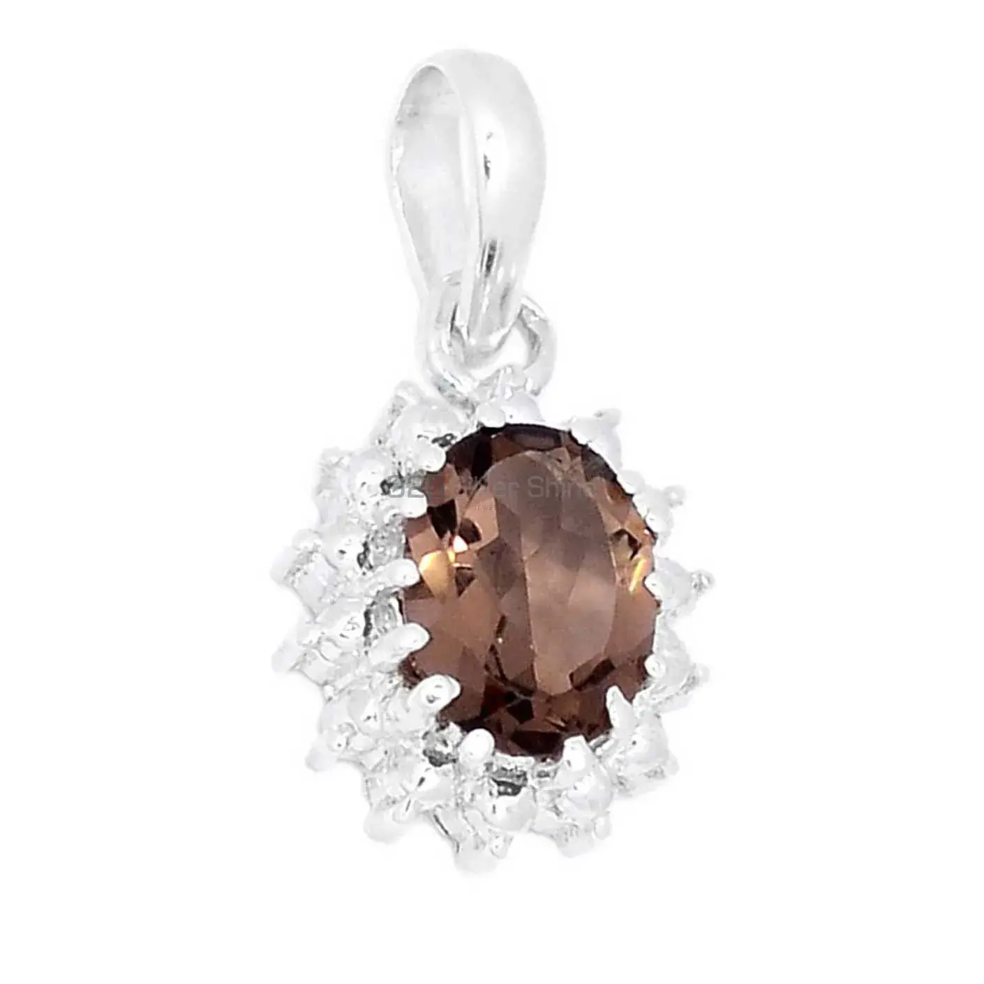 Smokey Gemstone Pendants In 925 Solid Silver Jewelry 925SP267-6_2