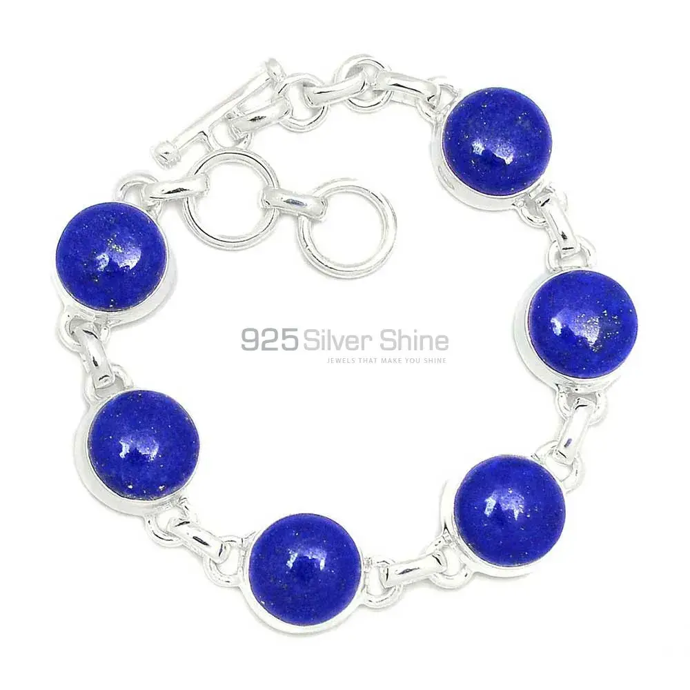 Solid Sterling Silver Handmade Bracelets In Lapis Gemstone Jewelry 925SB271-2