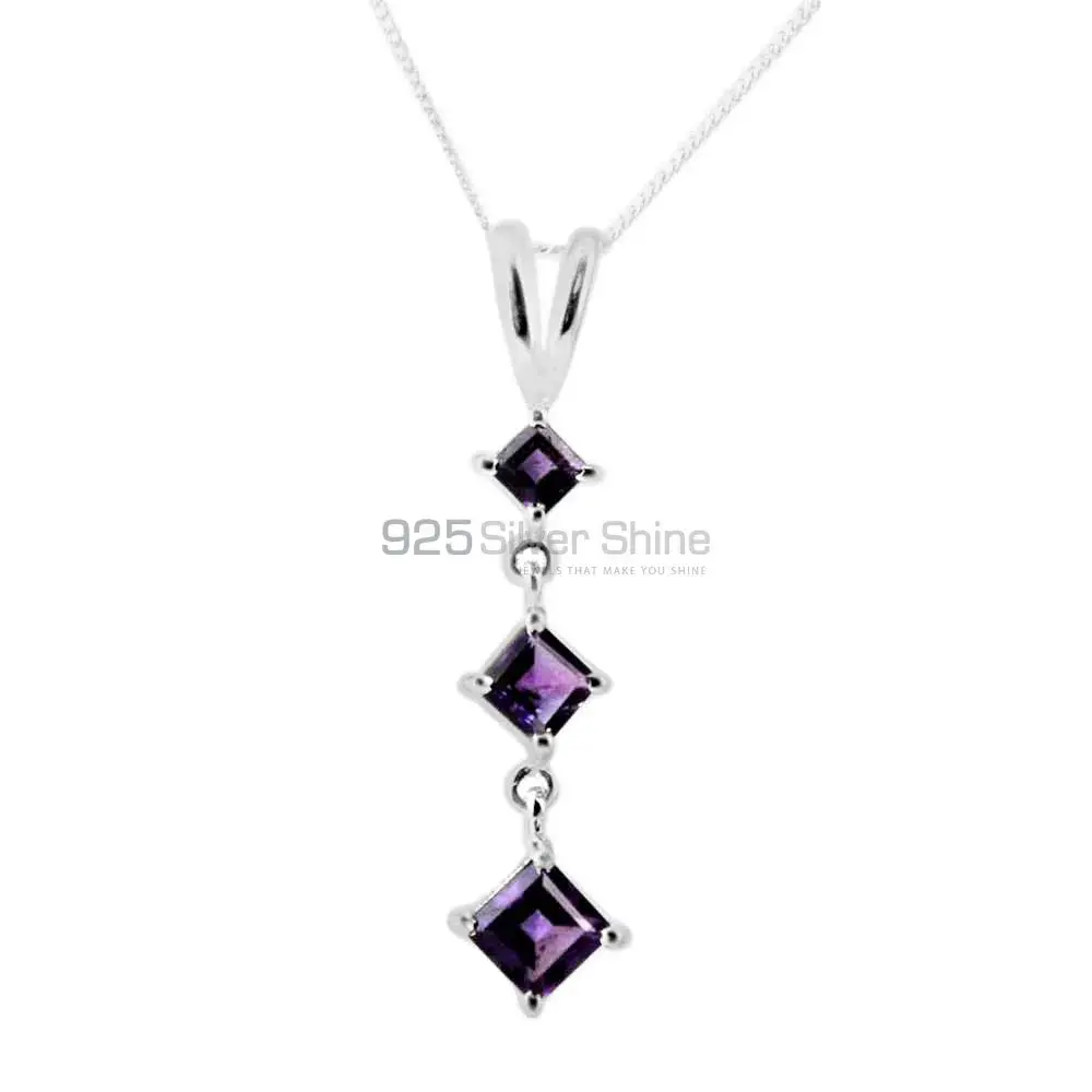 Solid Sterling Silver Handmade Pendants In Amethyst Gemstone Jewelry 925SP214-4_0