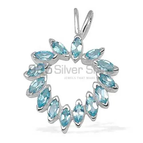 Wholesale Solid Sterling Silver Handmade Pendants In Blue Topaz Gemstone Jewelry 925SP1377